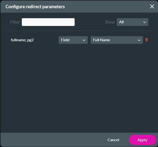 configure redirect parameter 