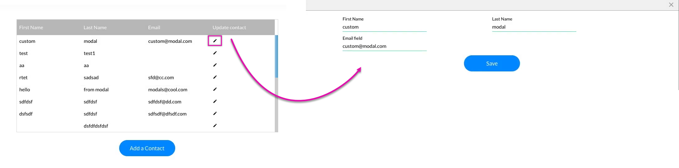 prepopulated modal 