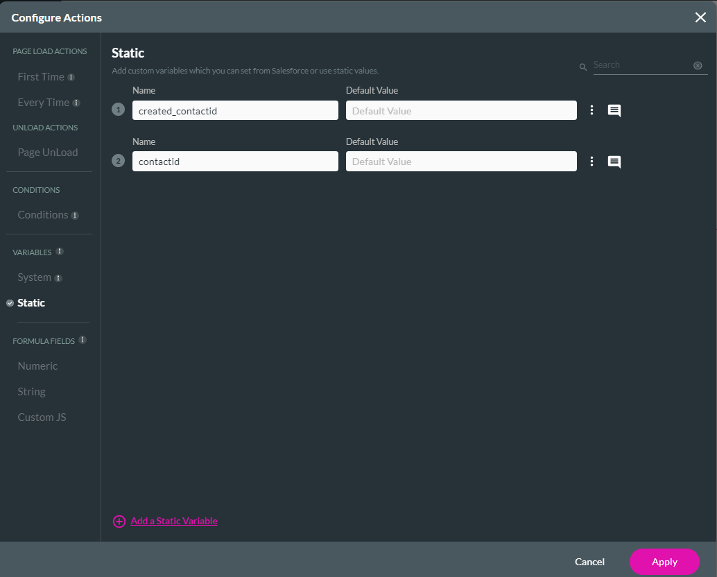 configured static variables 