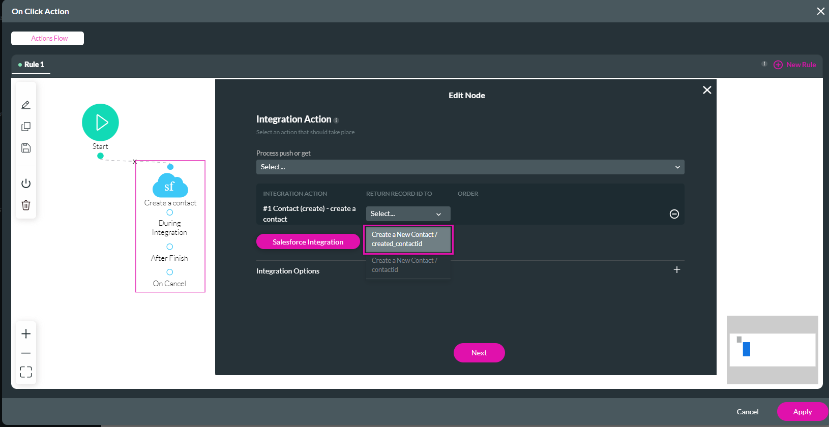 integration action config 