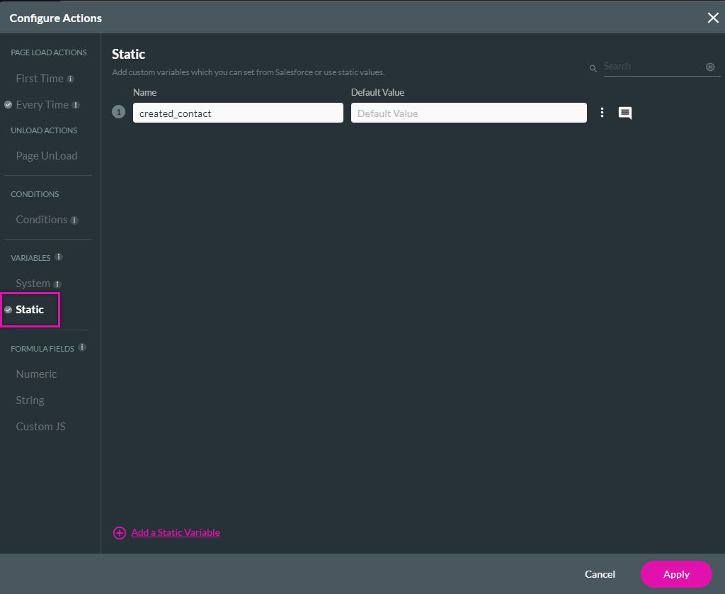 static variable config 