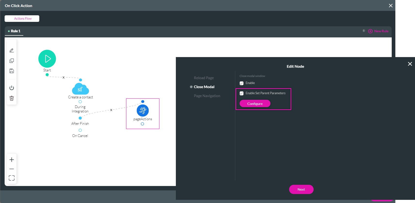 close modal config 