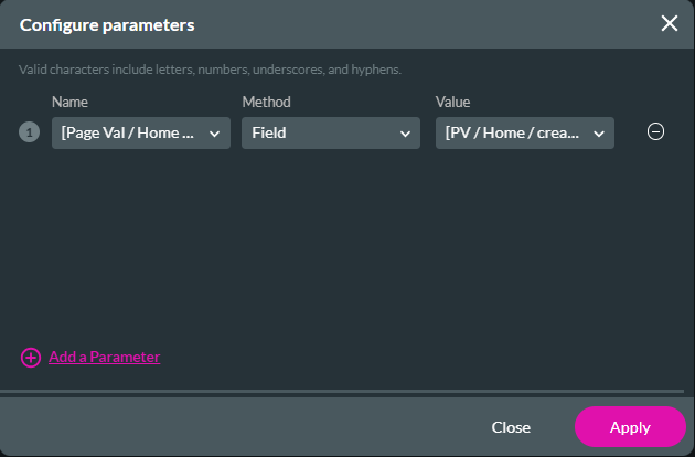 configuring parameters screen