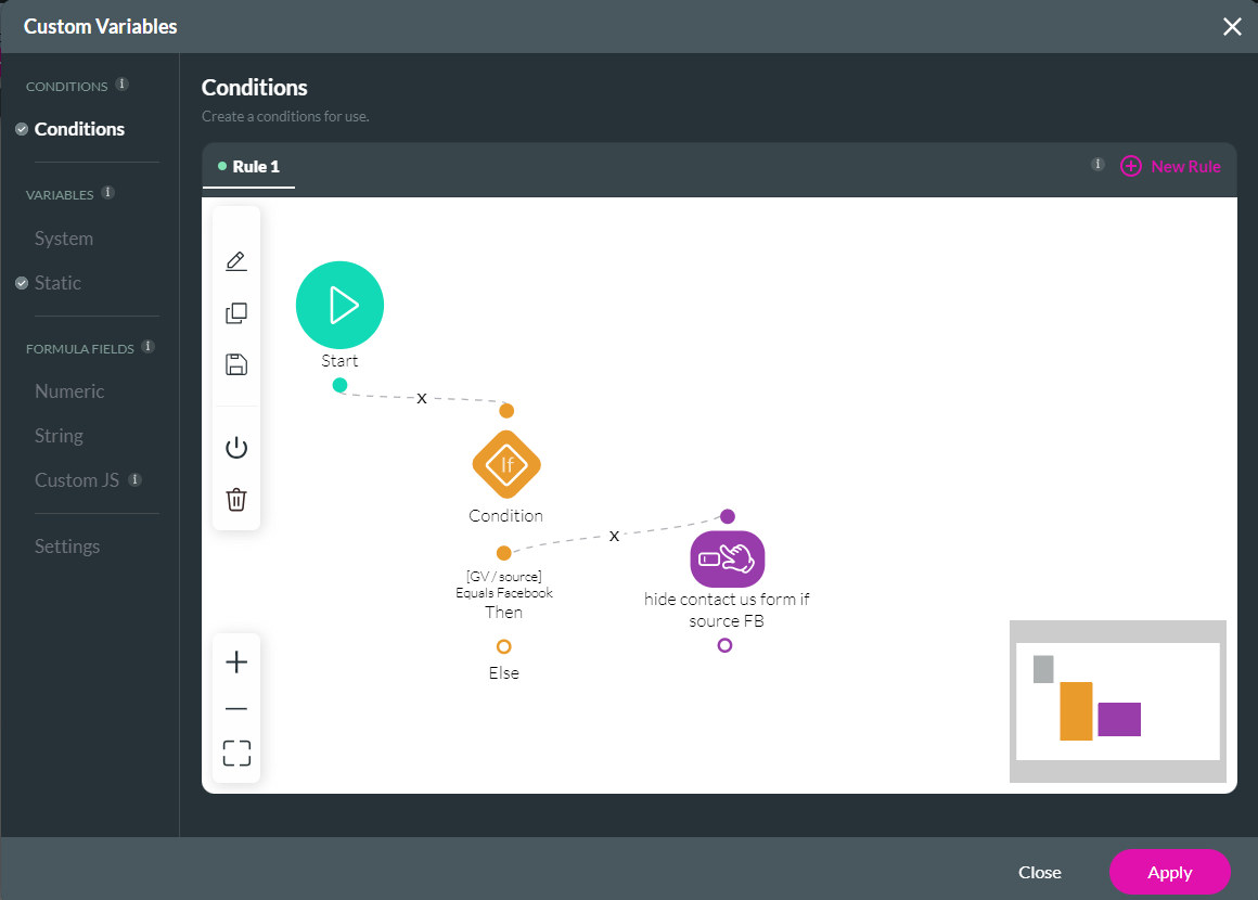 custom variables > condition configuration 