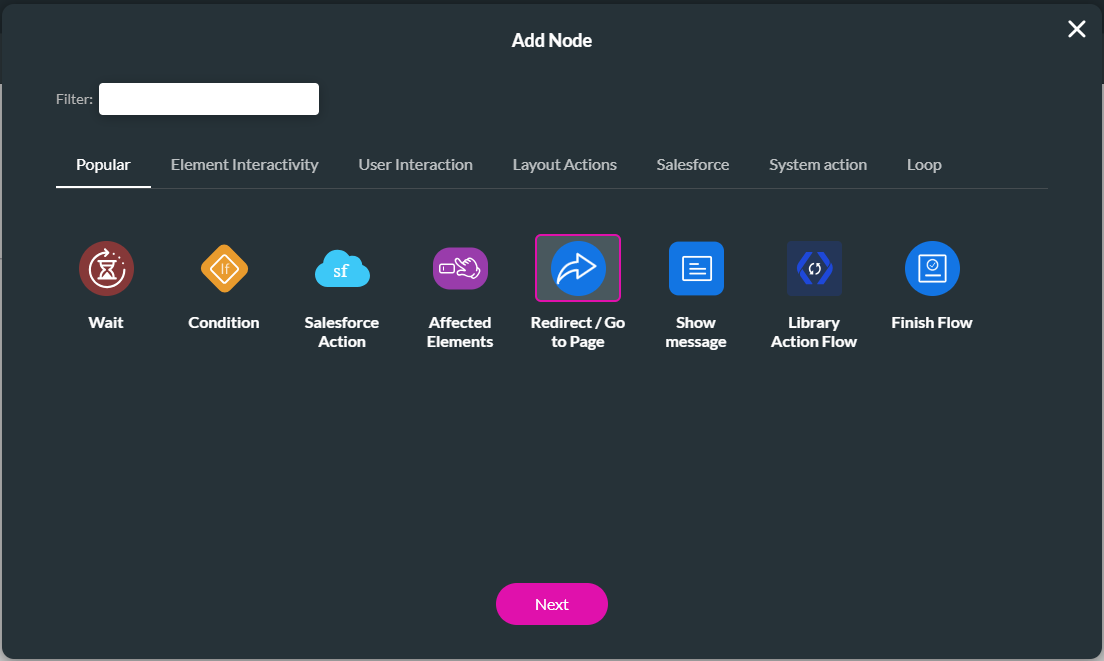 add node > redirect/go to page 