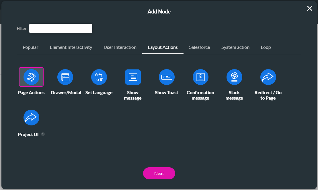 add node > page actions 