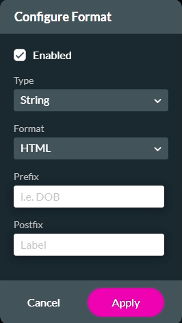 configure format window 