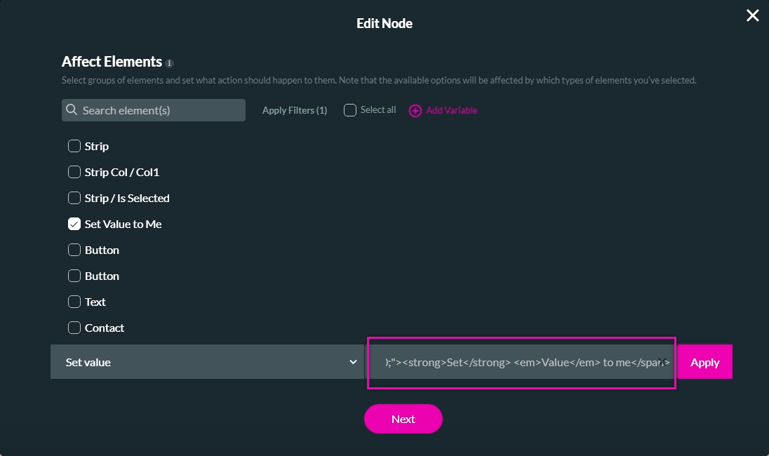 edit node > affected elements > copy pasted HTML code