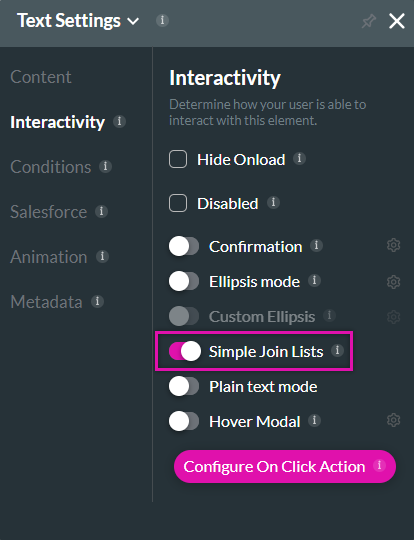 test settings > interactivity tab > simple join list feature 