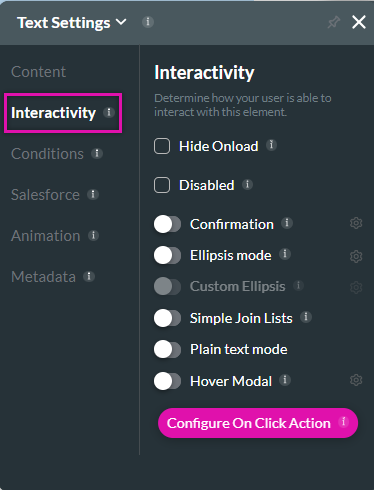 test settings > interactivity tab 