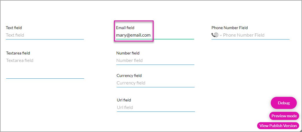 preview mode showing how email validation functions 