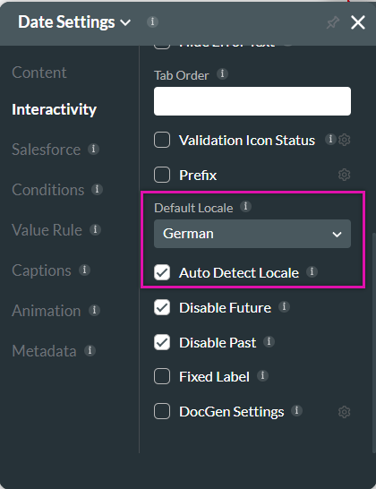 date settings > interactivity > locale options 