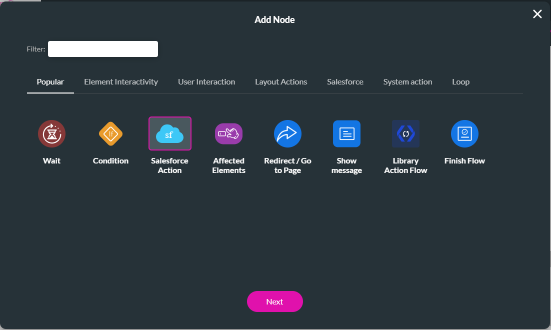 add node > salesforce action 