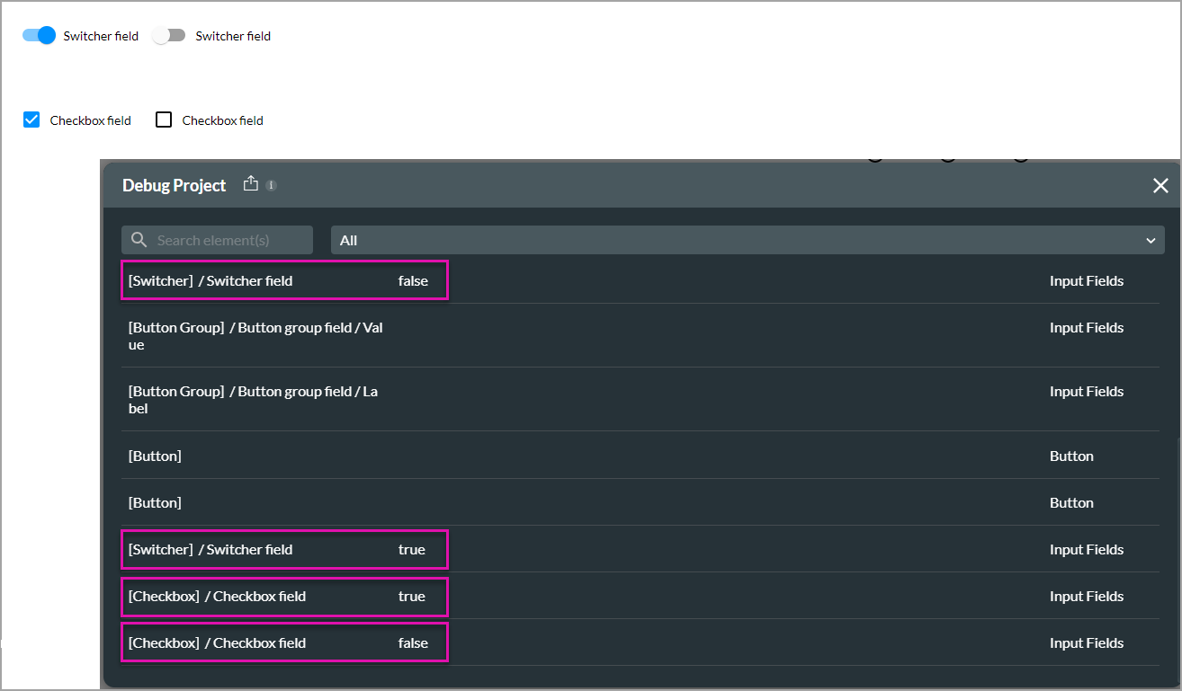 debug mode view of project 