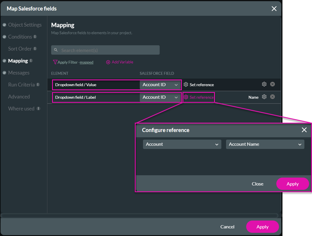 map salesforce fields > mapping tab 