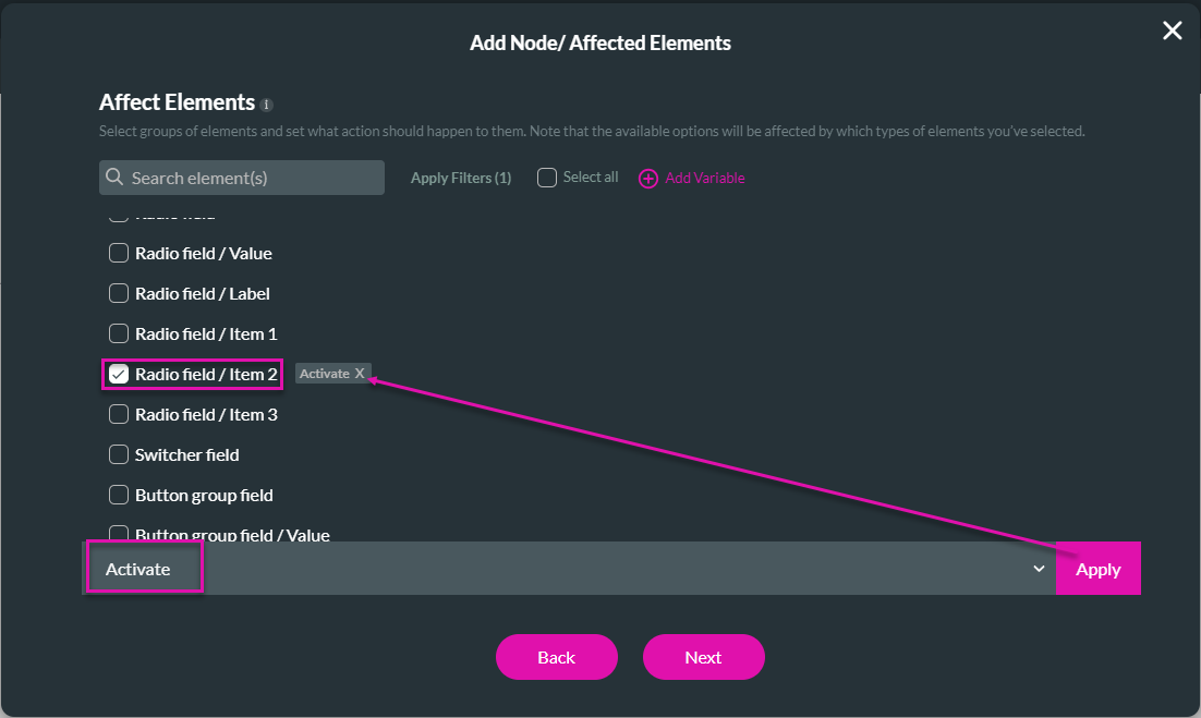 add node > affected elements screen 