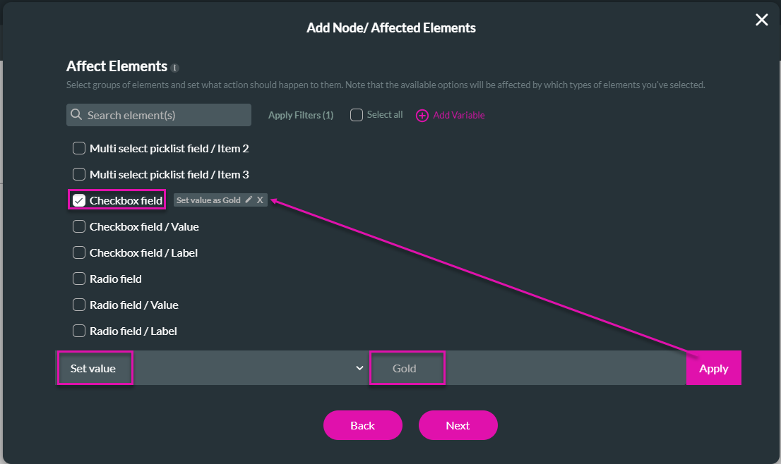 add node > affected elements screen 