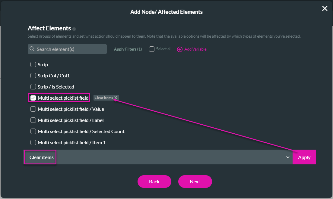 add node > affected element 