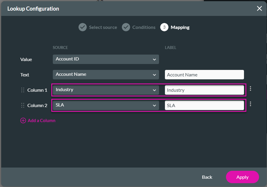 lookup configuration > mapping step 