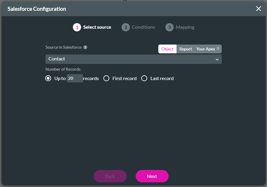 salesforce configuration > select source 