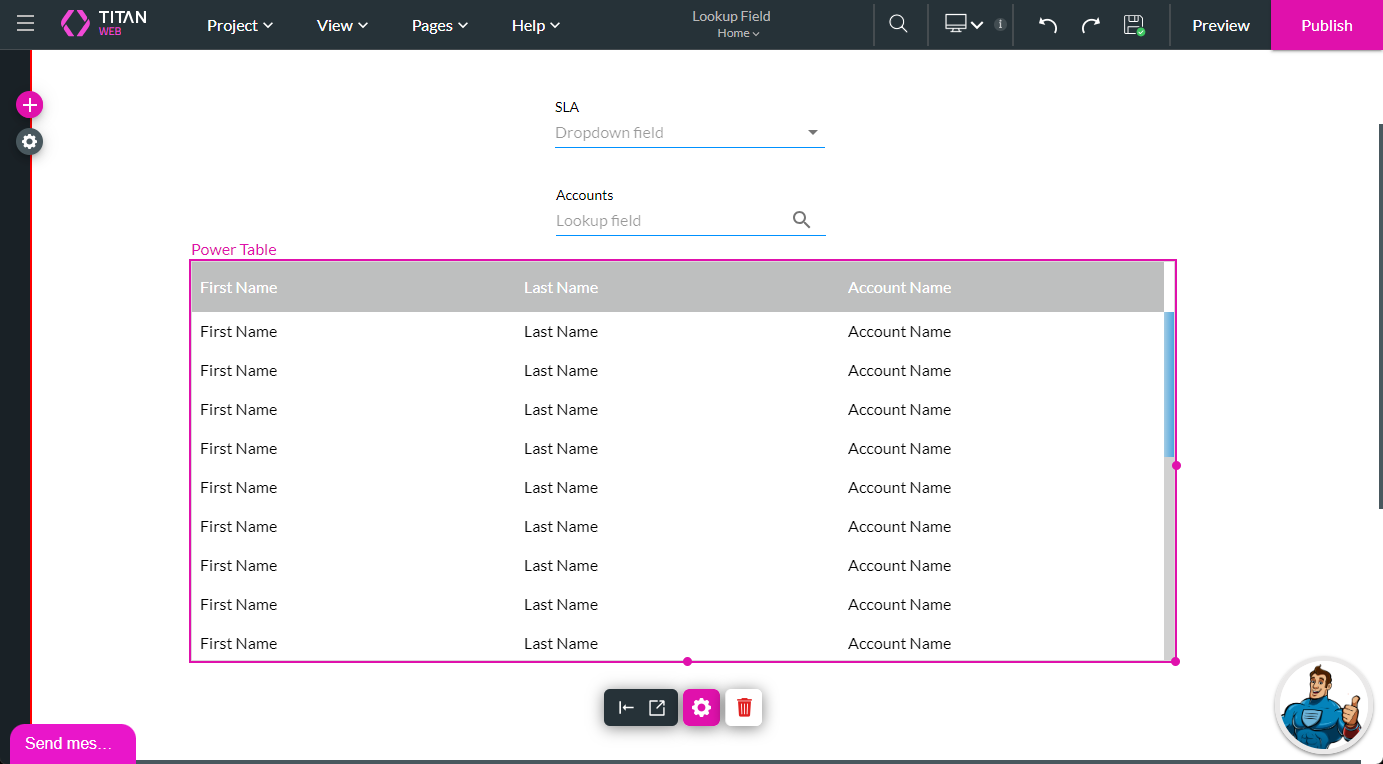 power table added to canvas 