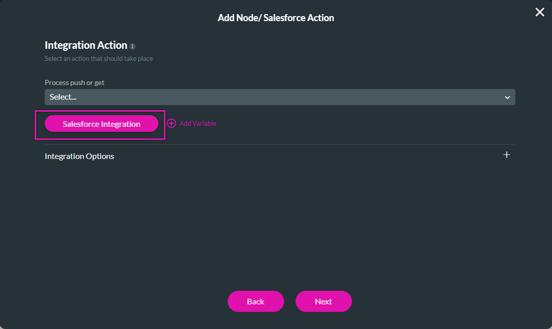 add node / salesforce action 