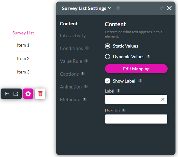 survey list settings 