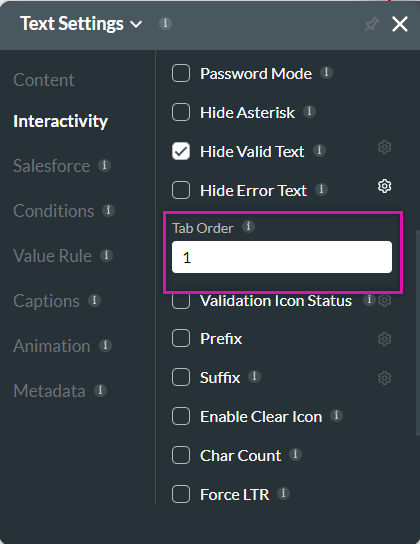 test settings menu > interactivity tab > tab order 