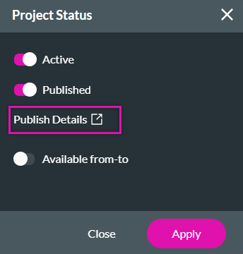 project status window with the publish details link highlighted 