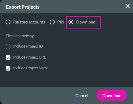 download option when exporting a project 