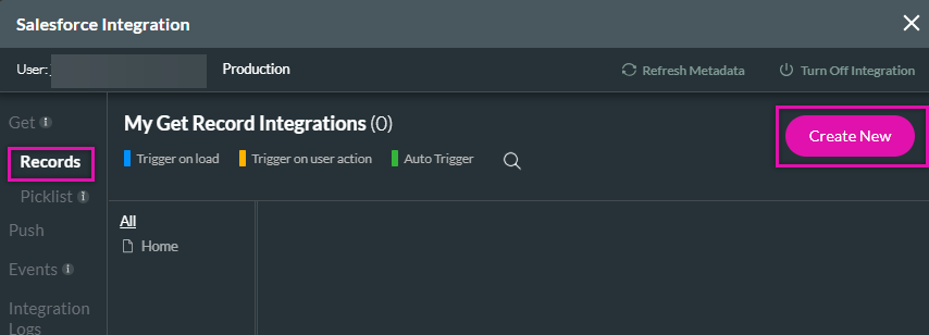creating a new get record in the salesforce integration window 