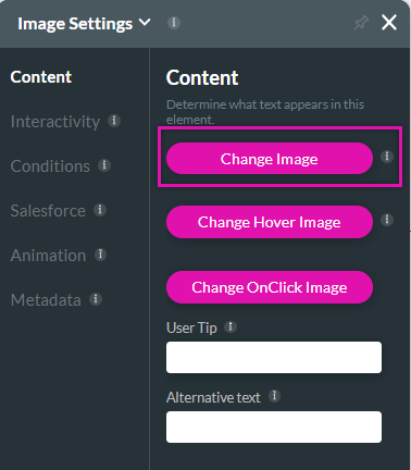 change image found under the image settings menu