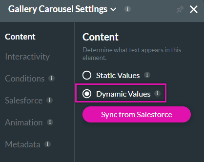 dynamic values option and sync from Salesforce button 
