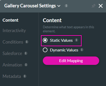 Choosing the static values option and clicking edit mapping 