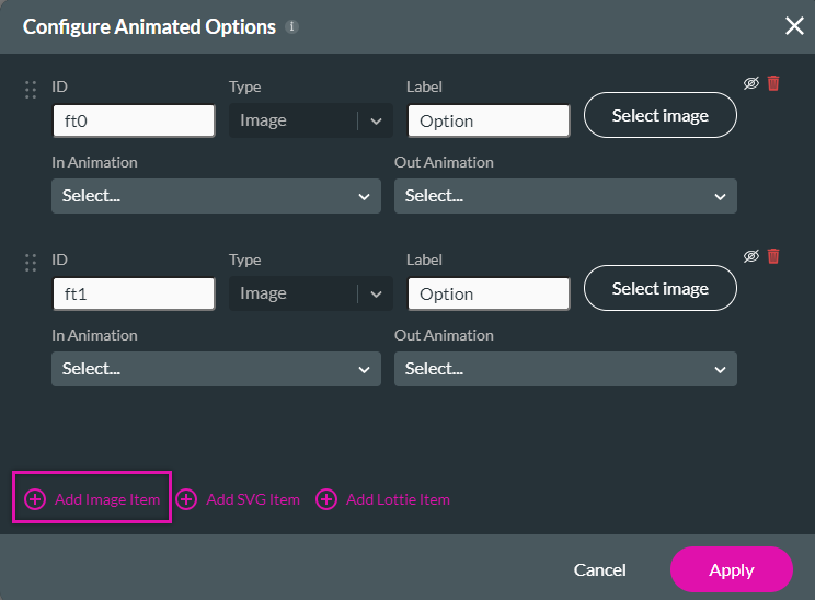 add an image option found in the configure animated options screen 