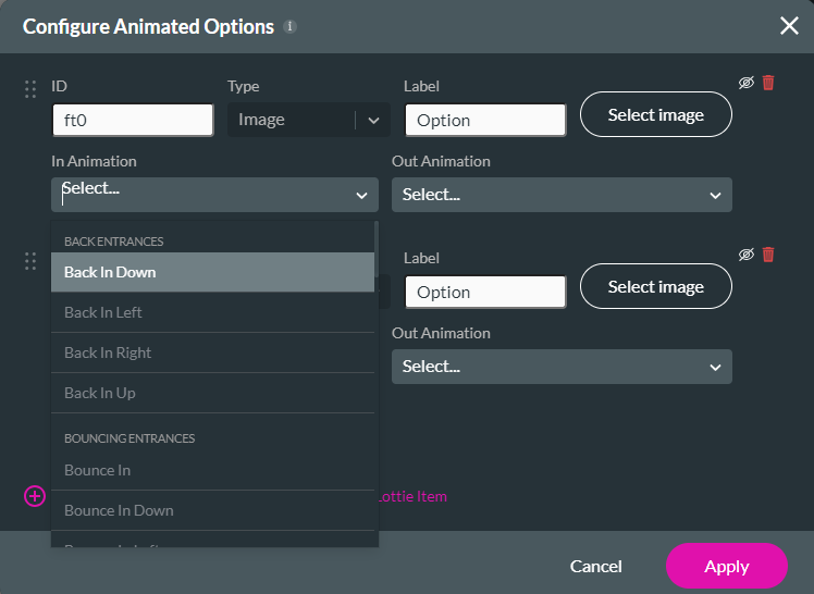 animation in and animation out options 