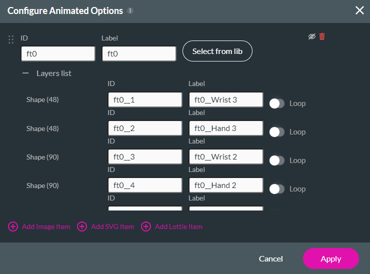 layers of the Lottie animations 