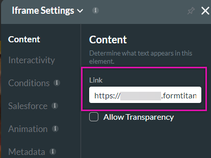 iframe settings link field