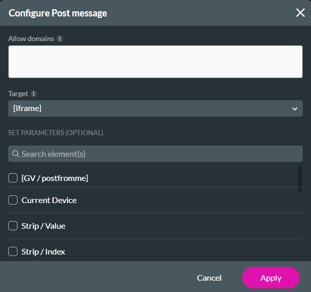 configure post message window 