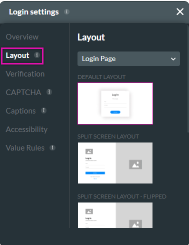 layout tab for login settings menu 