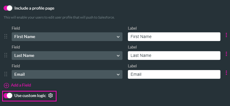 enable the use custom logic toggle switch 