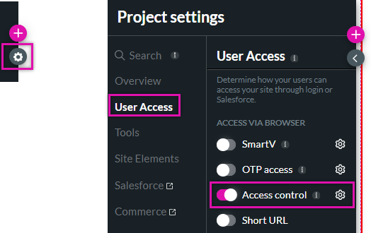 Project settings > user access tab > access control 