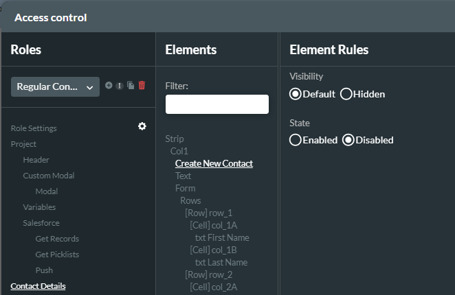 options differing per component type 