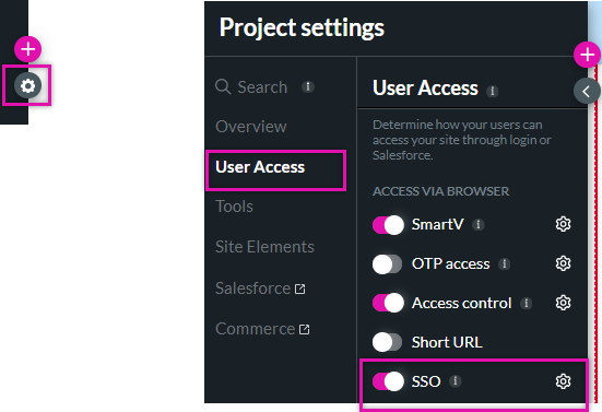 project settings > user access > SSO 