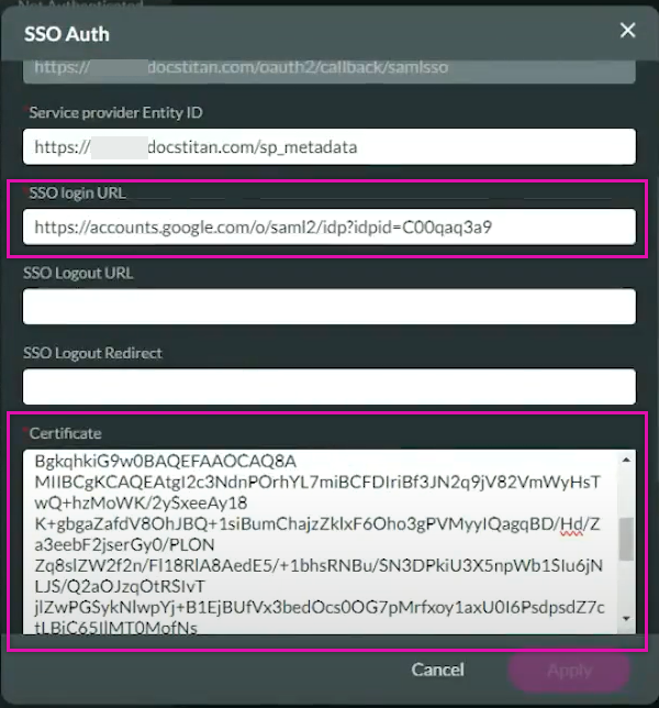 copied content into sso auth