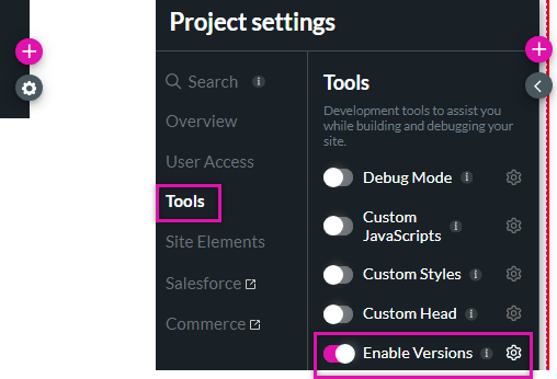 enable versions in the tools tab under project settings 