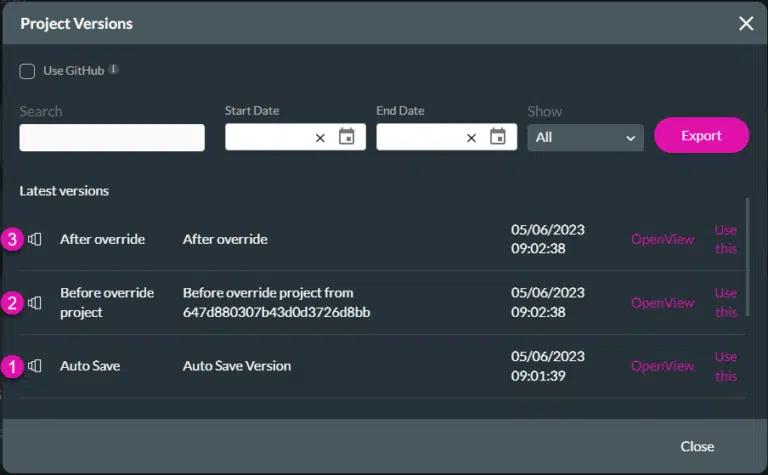 example of how project versions work 