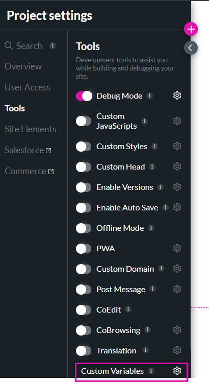 project settings > tools tab > custom variables 