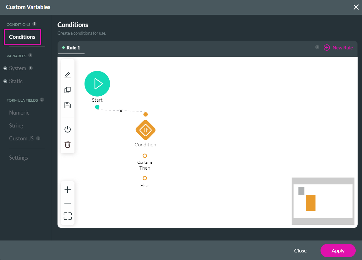 custom variables conditions tab 