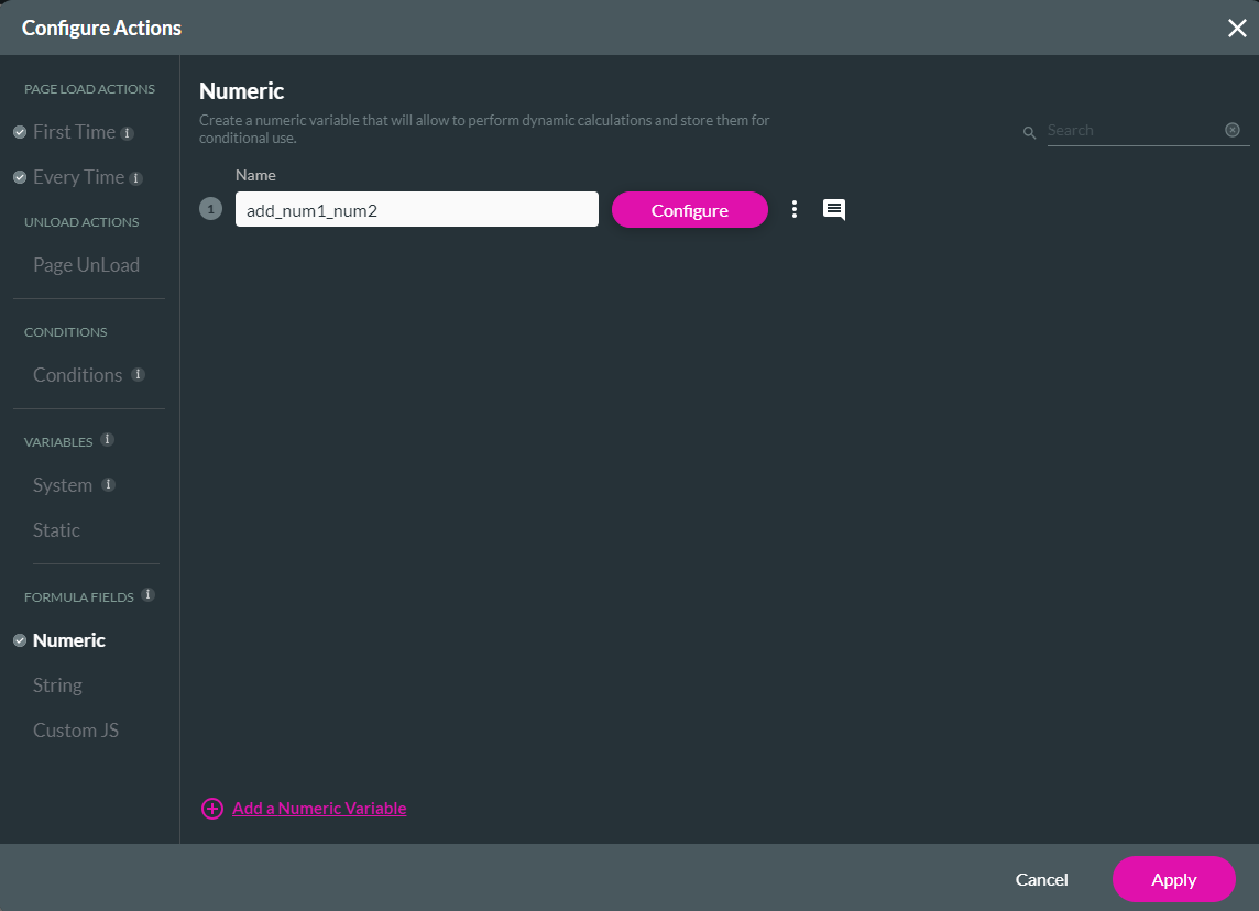 configure actions > numeric formula fields 